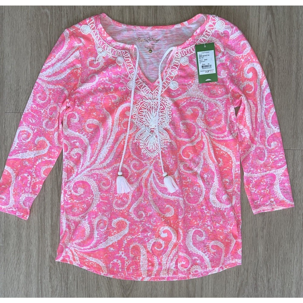 NWT Lilly Pulitzer Holly Top Pink XS Tunic Top Pink Pout Paisley